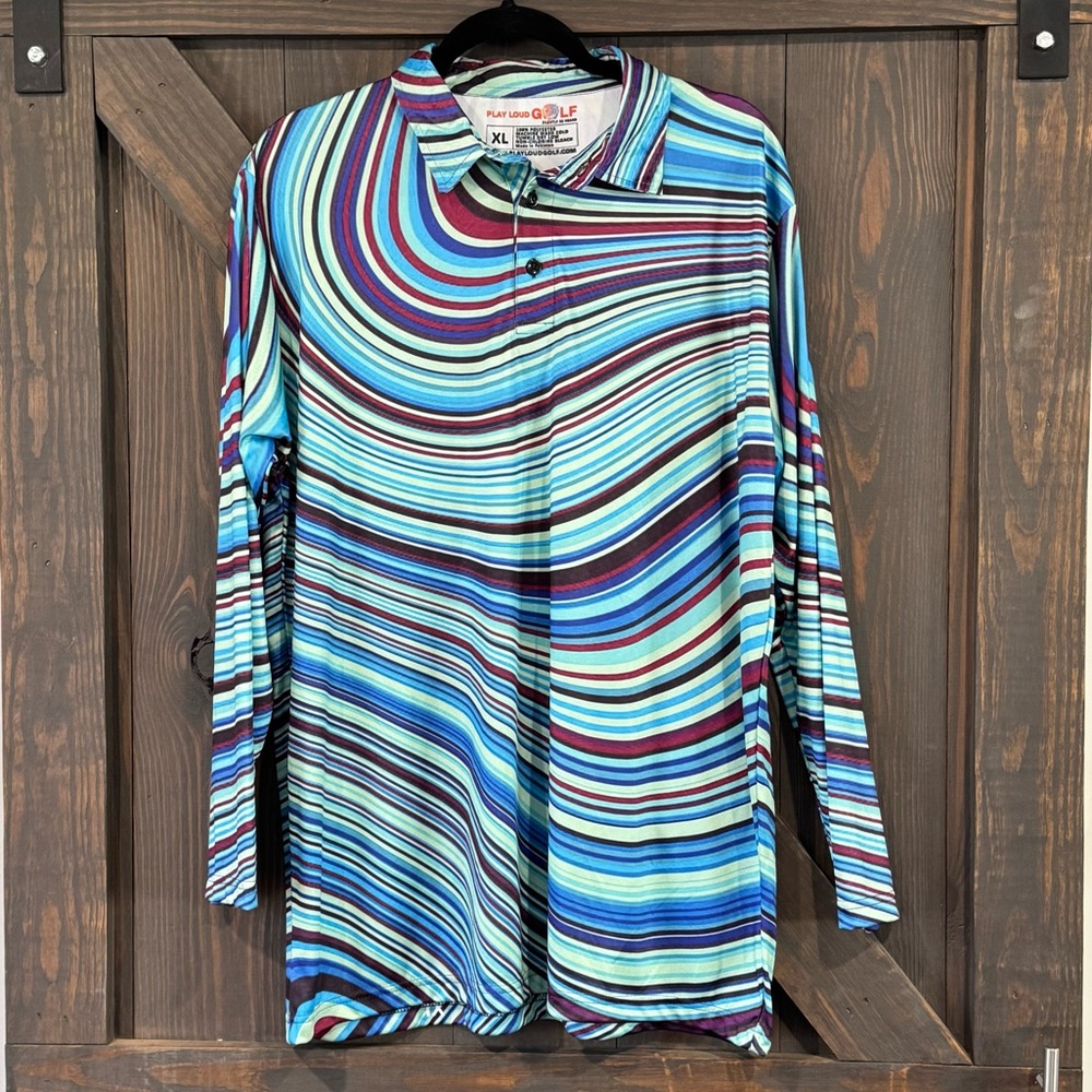 Play Loud Golf‎ Long-Sleeve Polo Shirt Psychedelic Multicolor Pattern Size XL